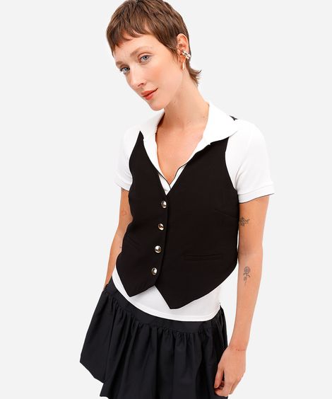 colete feminino de alfaiataria em viscose preto