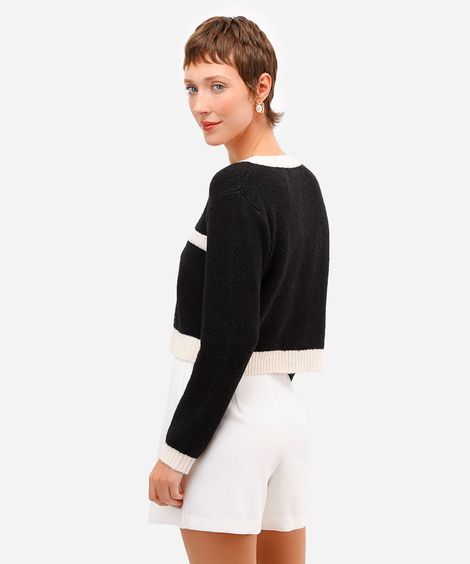 cardigan feminino de tricot bicolor preto