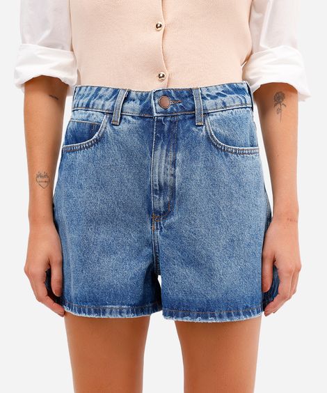 short jeans feminino cintura alta azul