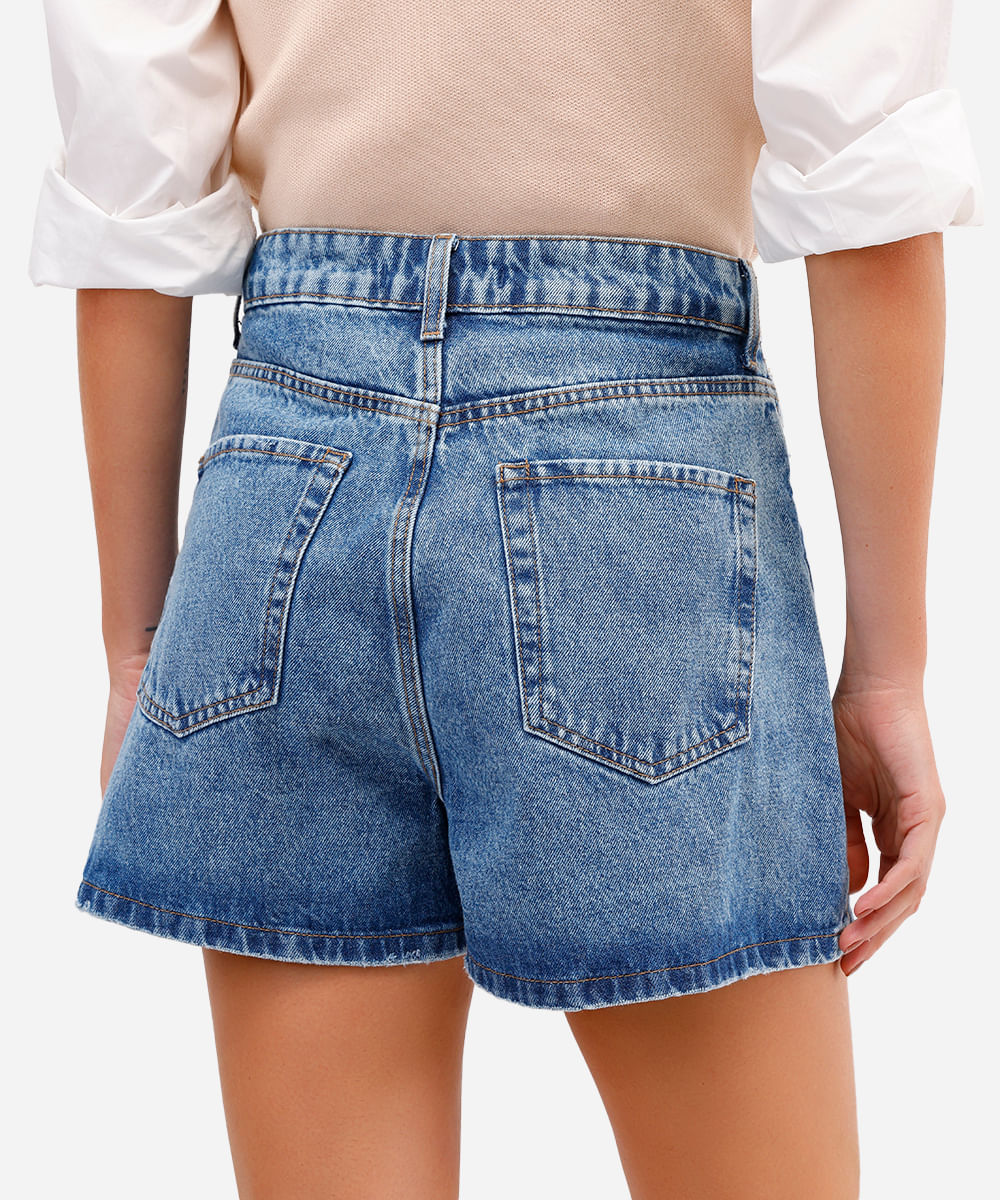 short jeans feminino cintura alta azul