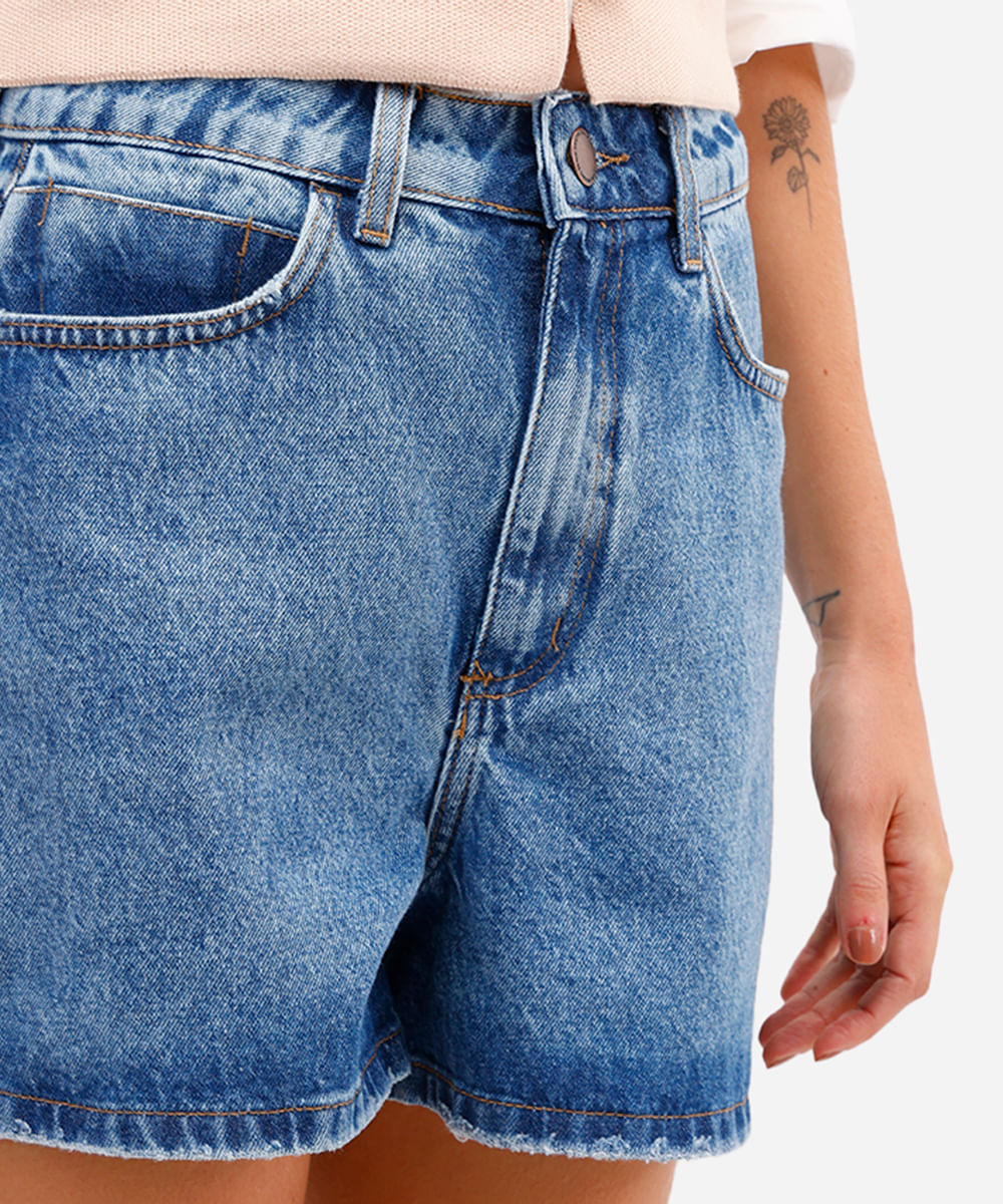 short jeans feminino cintura alta azul