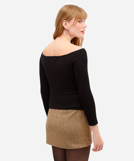 blusa cropped feminina de algodão ombro a ombro preta