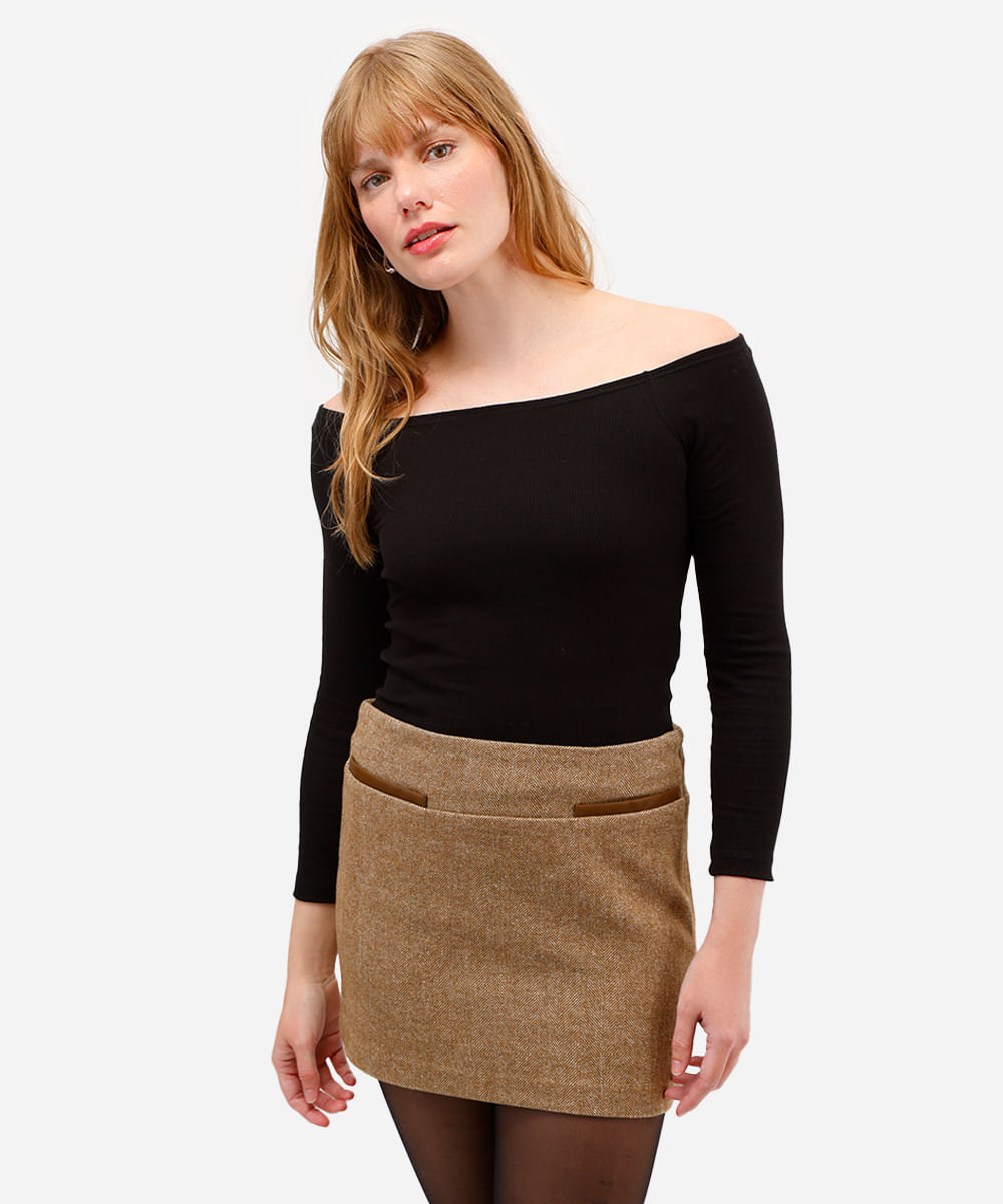 blusa cropped feminina de algodão ombro a ombro preta