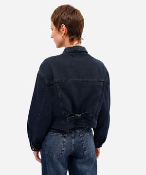 jaqueta feminina jeans com pregas azul