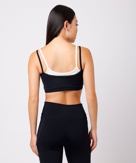 top feminino de poliamida com sobreposição mindset sport preto