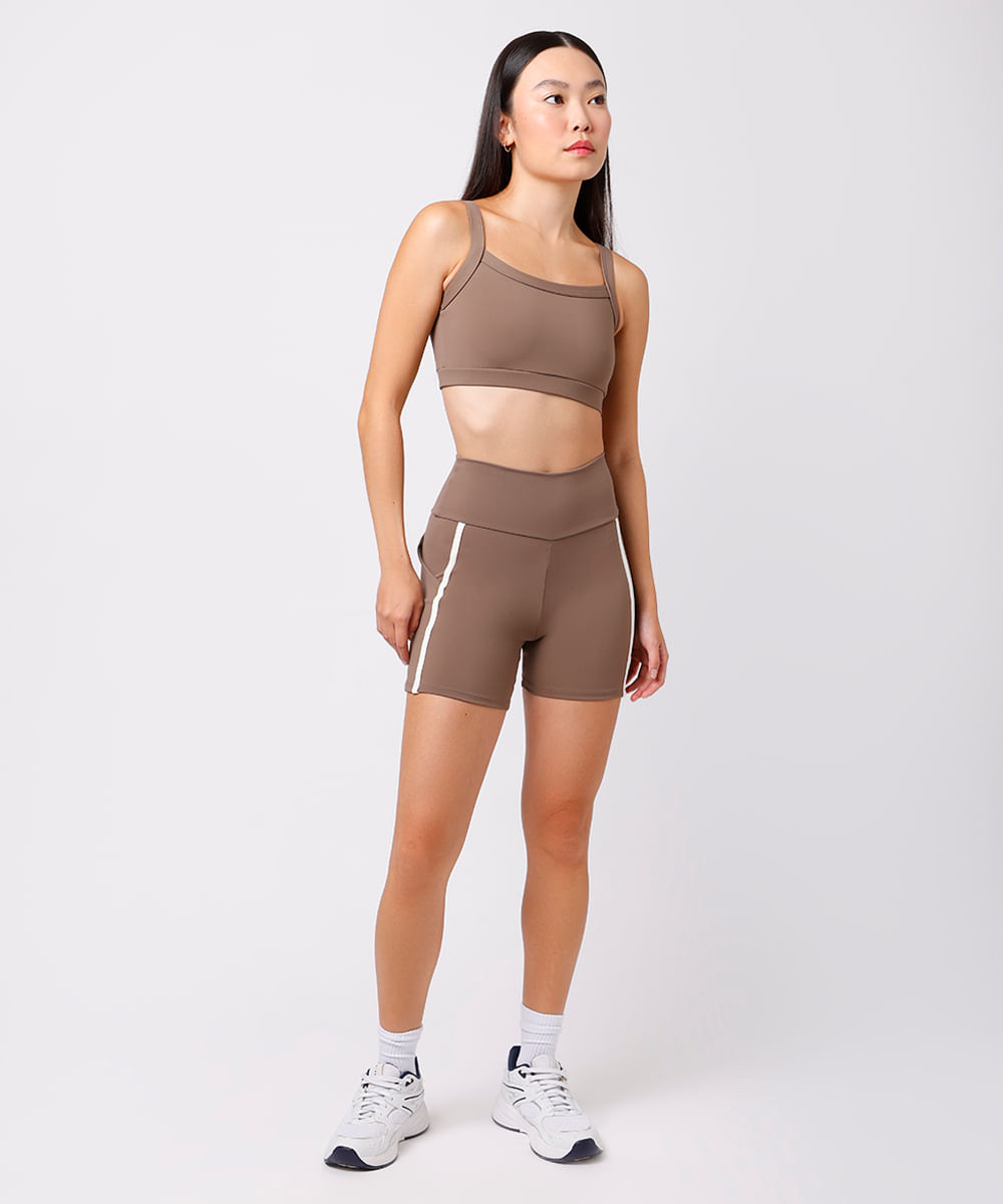 top feminino de poliamida mindset sport marrom