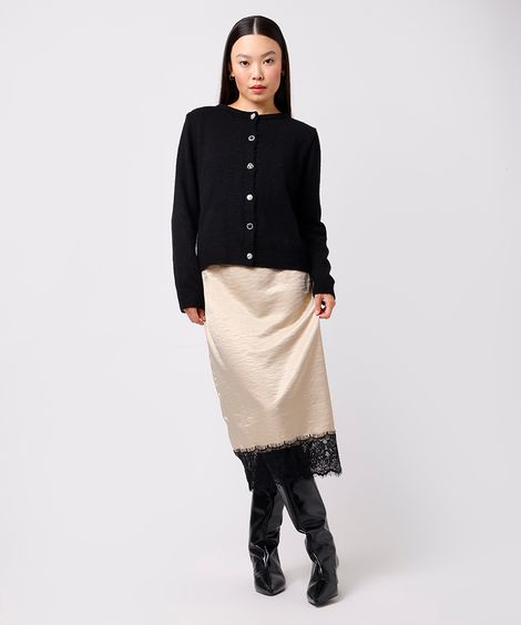 saia midi feminina acetinada com renda mindset bege