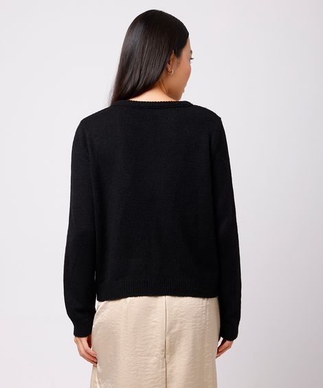 cardigan feminino de tricot botões com strass mindset preto