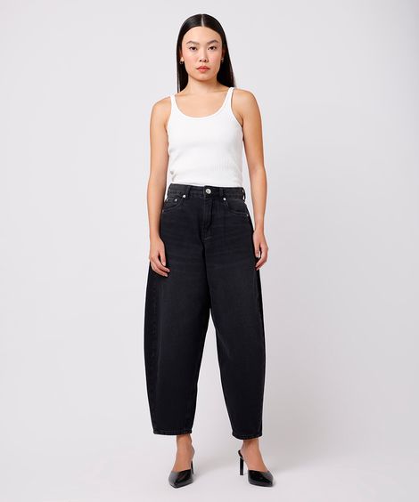 calça barrel feminina jeans mindset preta