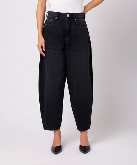 calça barrel feminina jeans mindset preta
