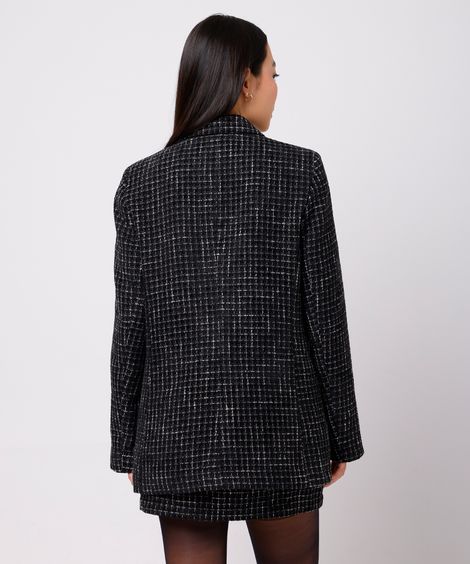 blazer feminino xadrez com lurex mindset preto