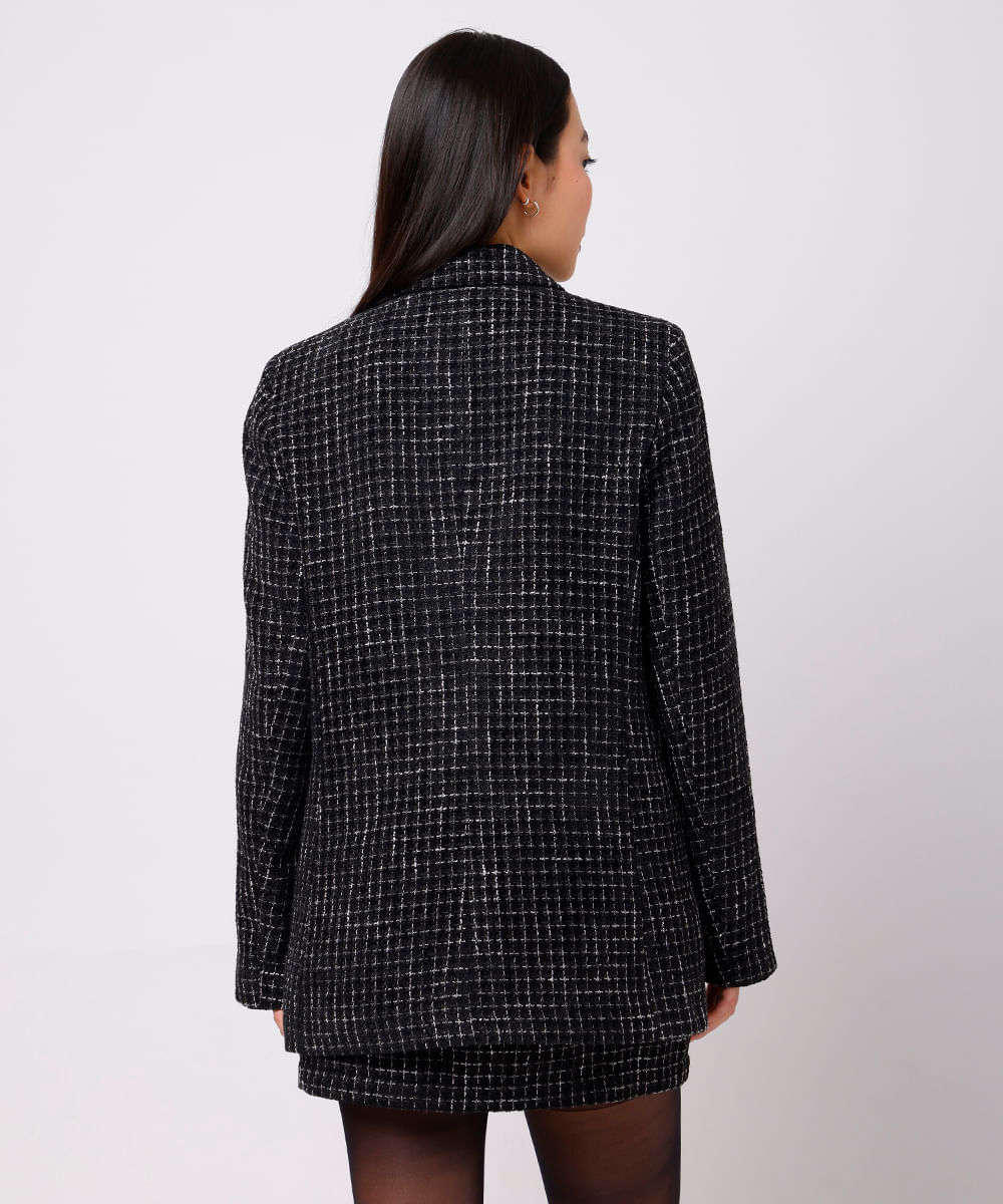 blazer feminino xadrez com lurex mindset preto