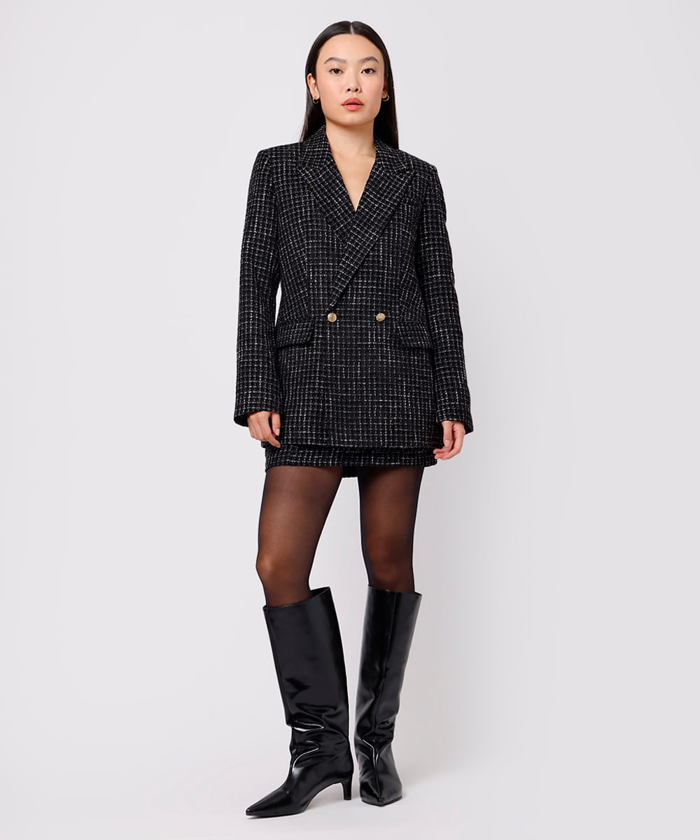 blazer feminino xadrez com lurex mindset preto