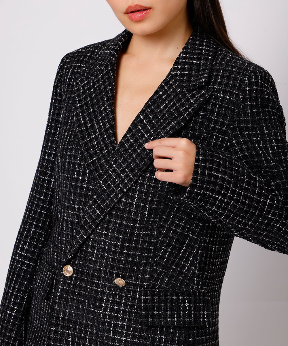 blazer feminino xadrez com lurex mindset preto