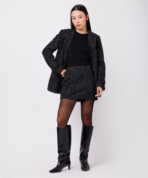 minissaia feminina de tweed xadrez mindset preta
