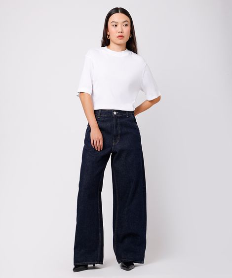 calça barrel feminina jeans mindset azul