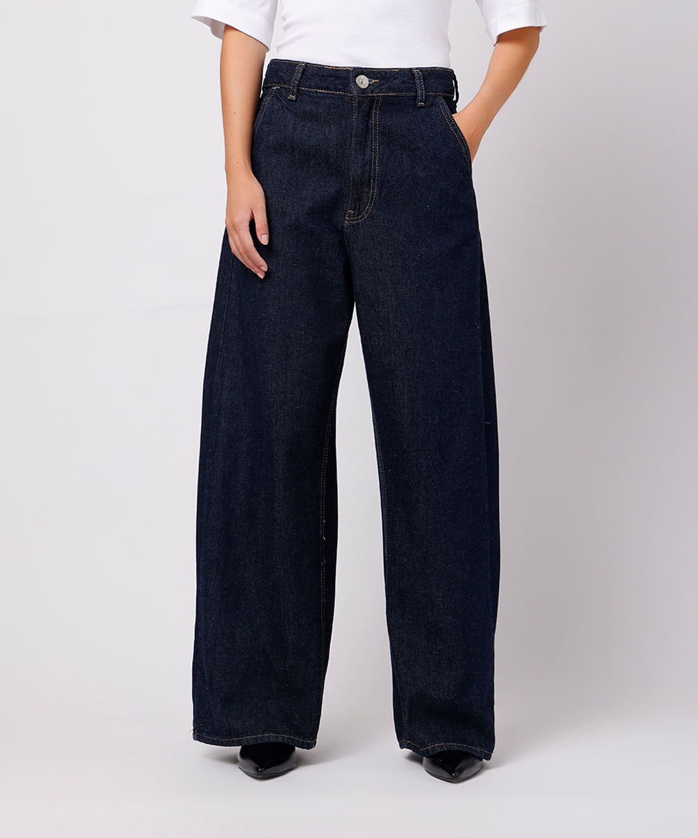 calça barrel feminina jeans mindset azul