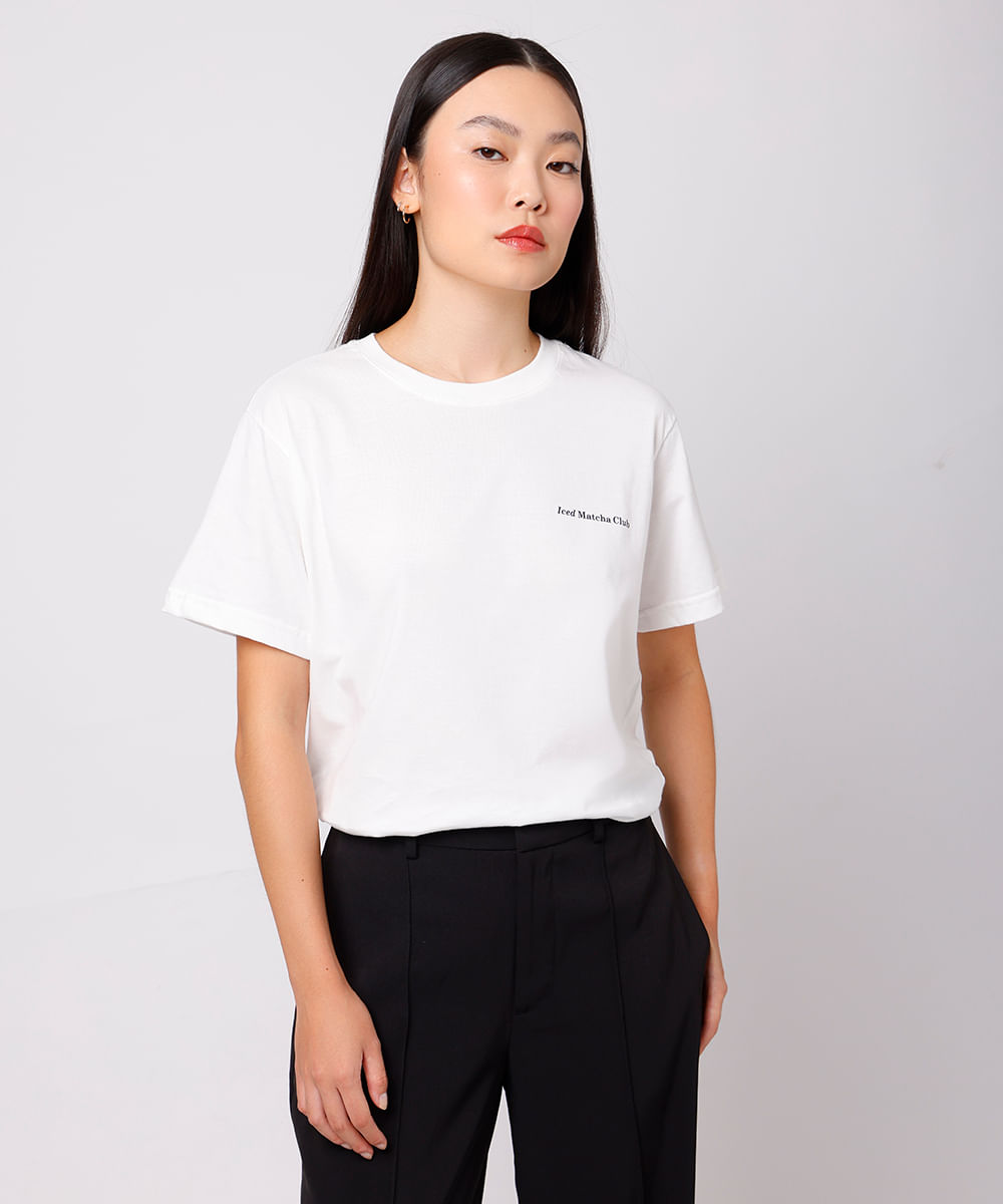 camiseta feminina de algodão iced matcha club mindset off white