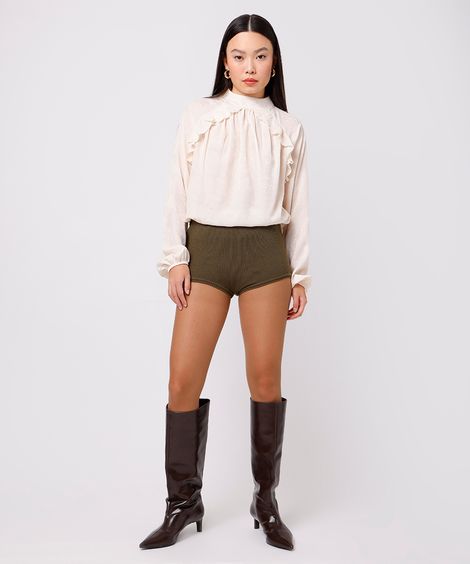 hot pant feminina de tricot canelado mindset verde