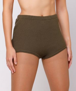 hot pant feminina de tricot canelado mindset verde