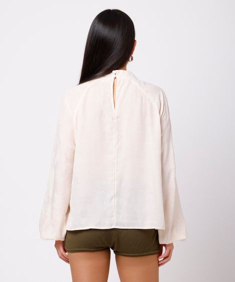 blusa feminina de jacquard floral com babados mindset off white