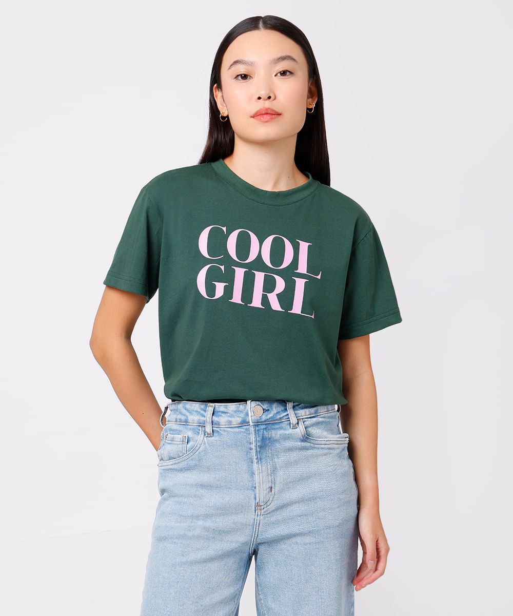 camiseta feminina de algodão cool girl mindset verde