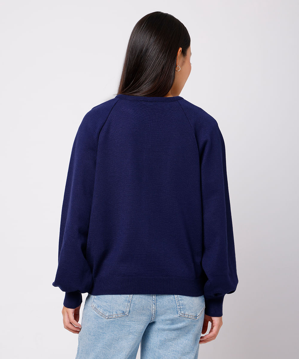 suéter feminino de tricot manga bufante mindset azul