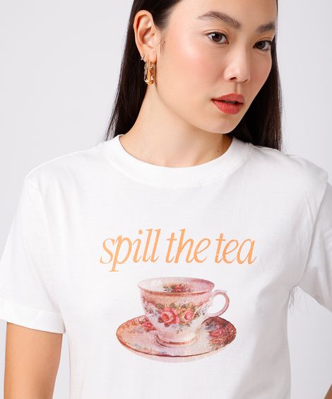 camiseta feminina de algodão spill the tea mindset off white