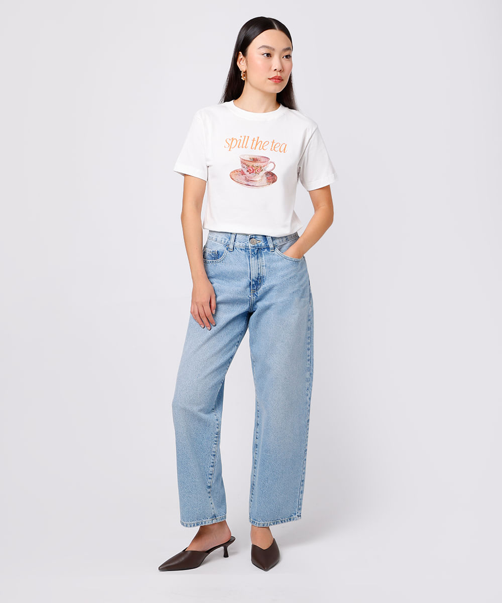 camiseta feminina de algodão spill the tea mindset off white