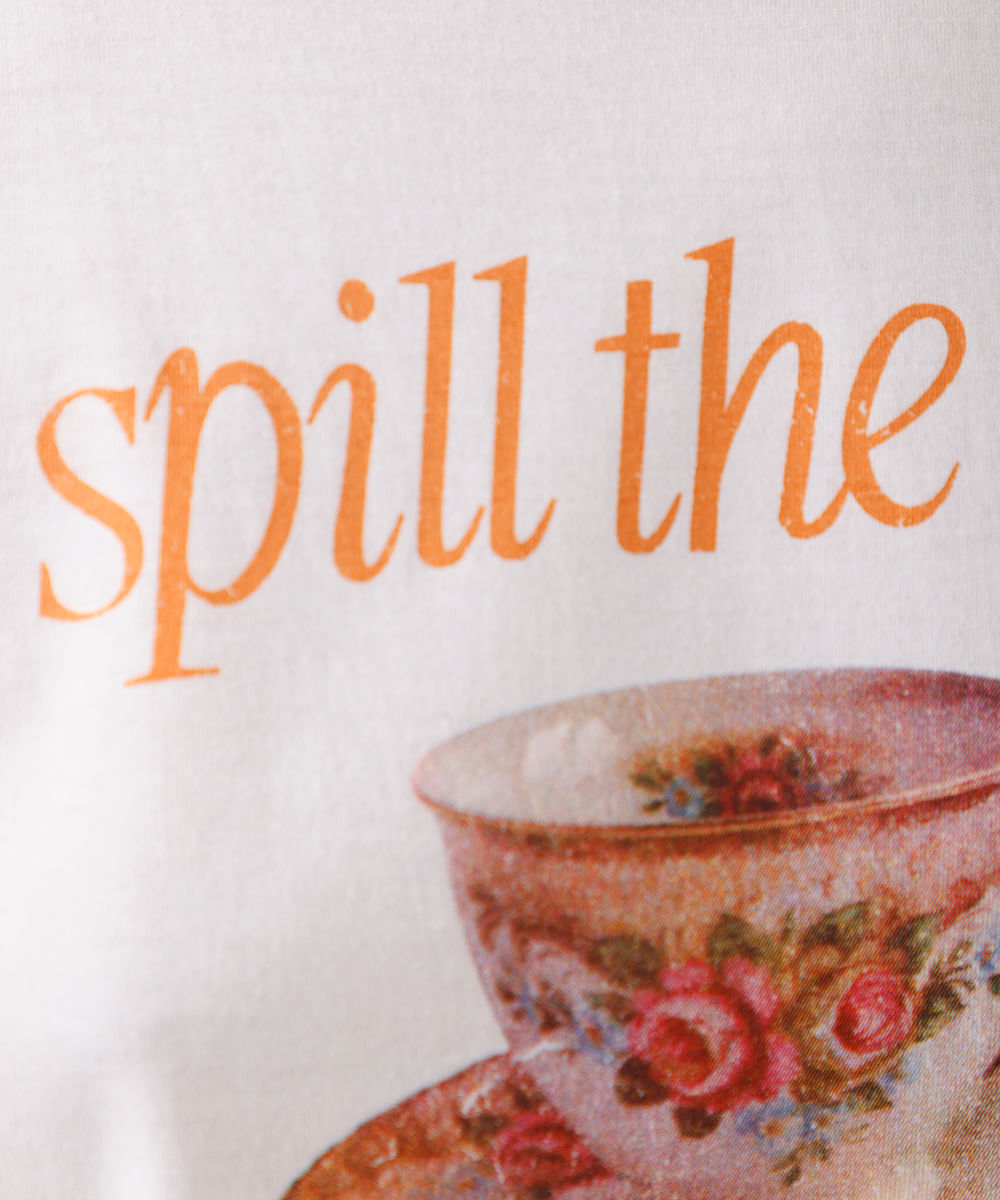camiseta feminina de algodão spill the tea mindset off white