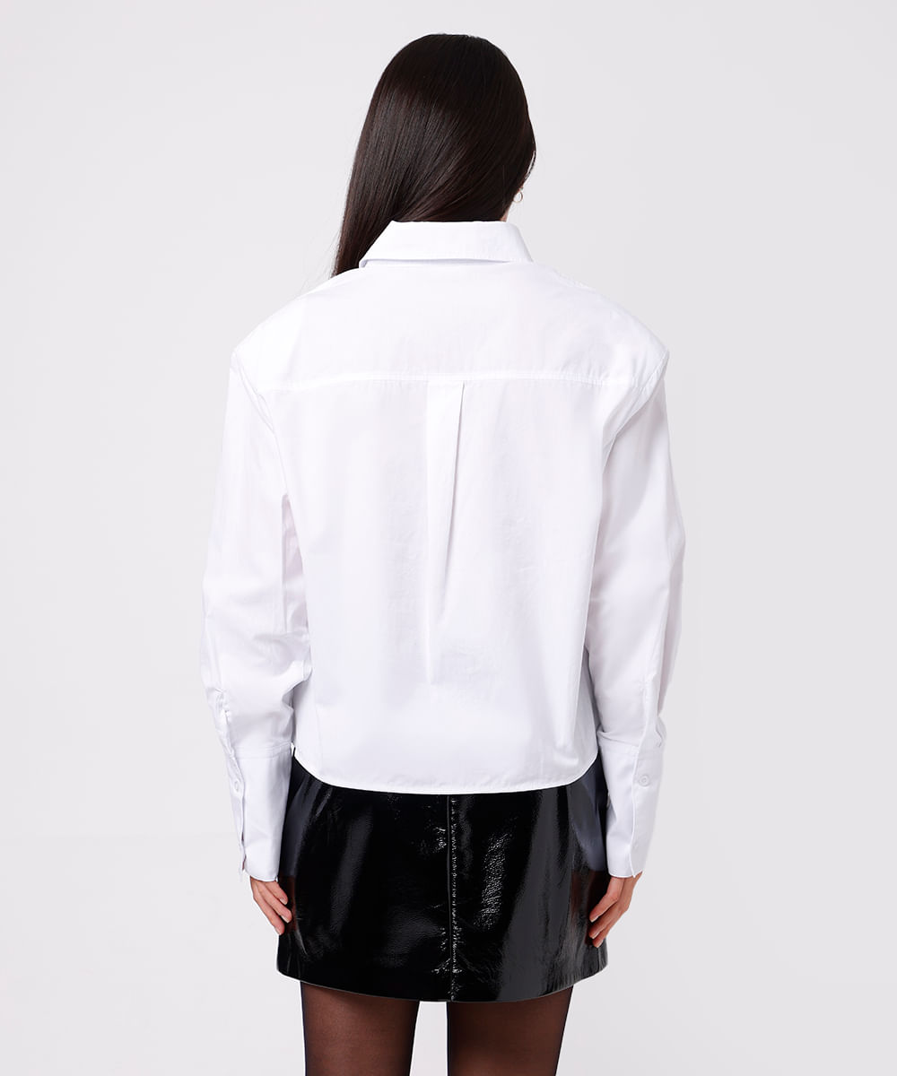 camisa cropped feminina de algodão com ombreiras mindset branca