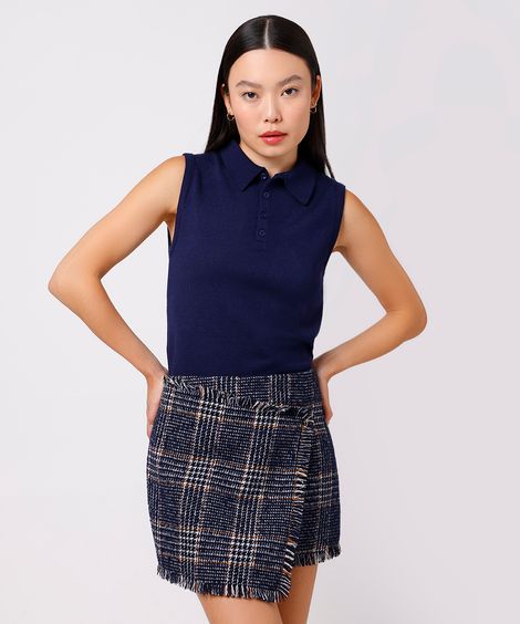 regata polo feminina de tricot mindset azul
