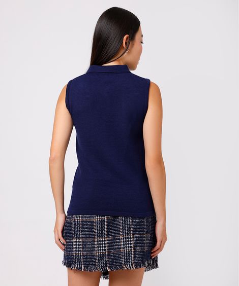 regata polo feminina de tricot mindset azul