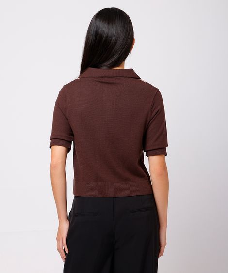 polo feminina de tricot xadrez argyle mindset marrom