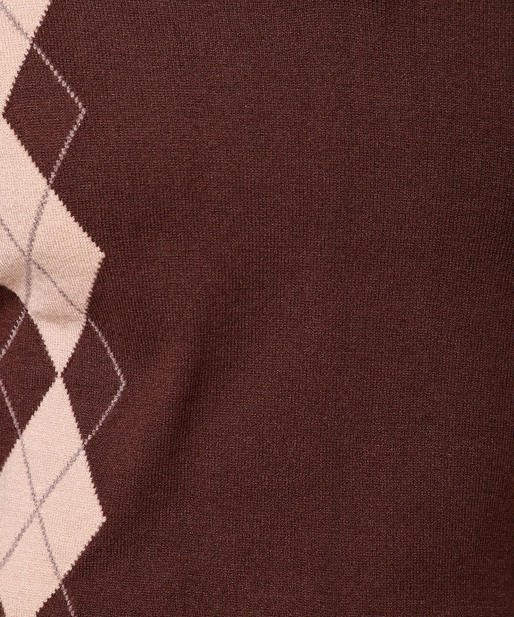 polo feminina de tricot xadrez argyle mindset marrom