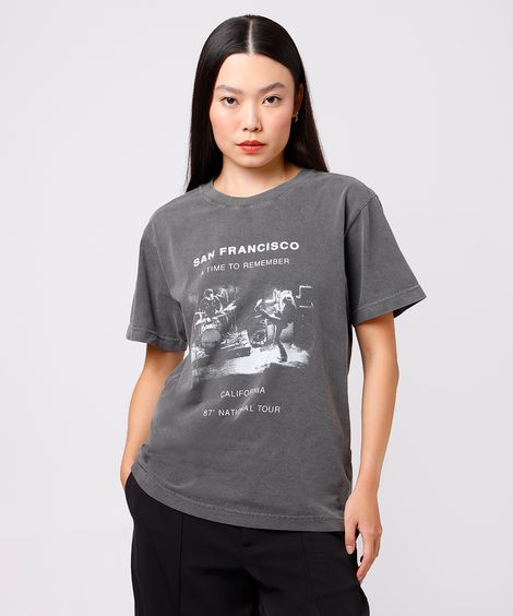 camiseta feminina de algodão san francisco mindset cinza