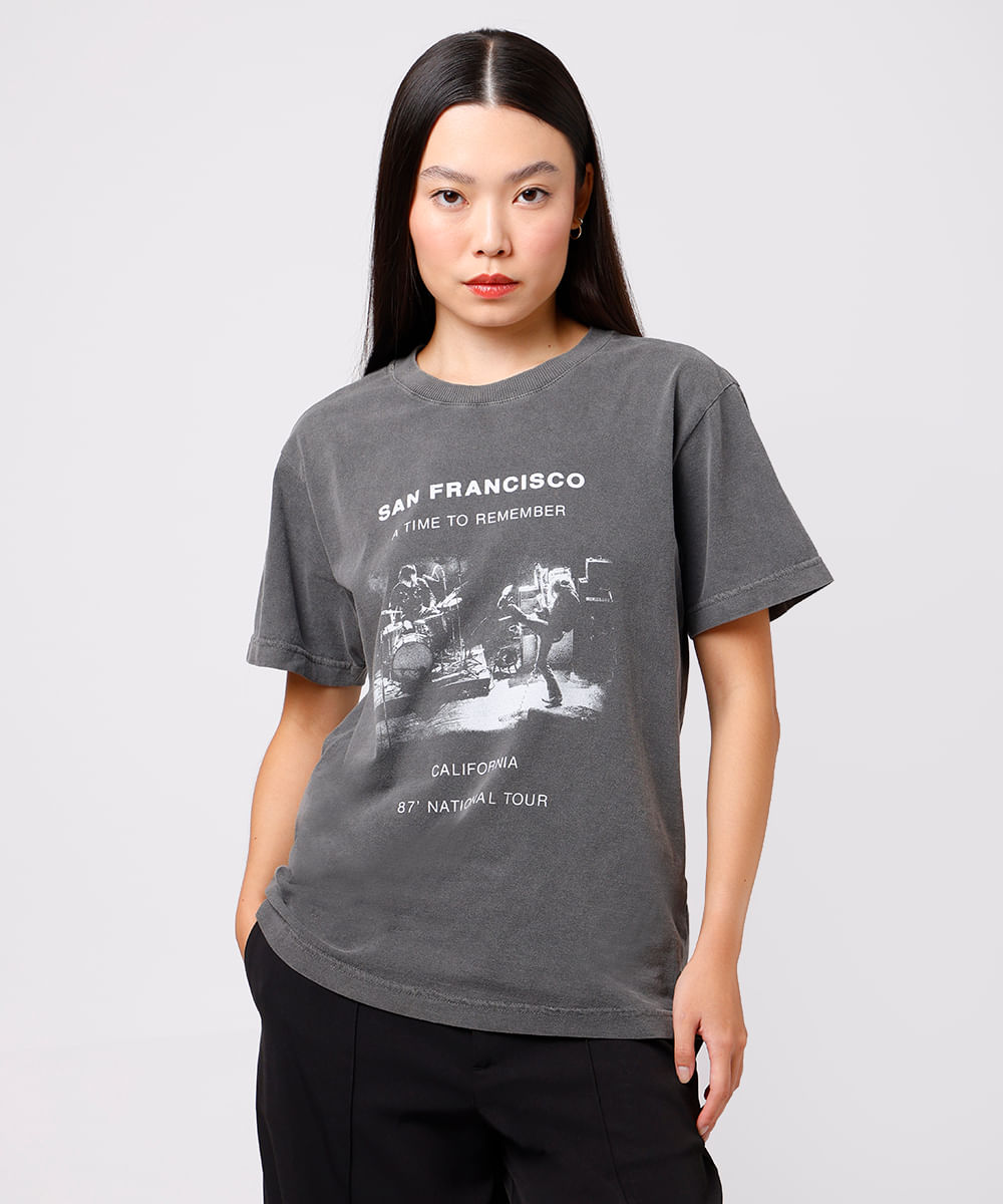 camiseta feminina de algodão san francisco mindset cinza