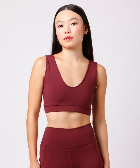 top feminino de poliamida decote v mindset sport vinho