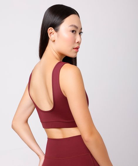 top feminino de poliamida decote v mindset sport vinho