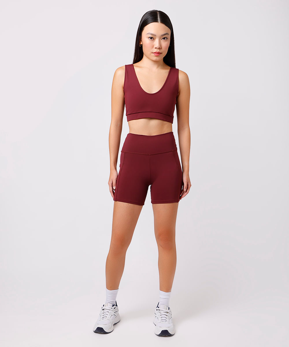 top feminino de poliamida decote v mindset sport vinho