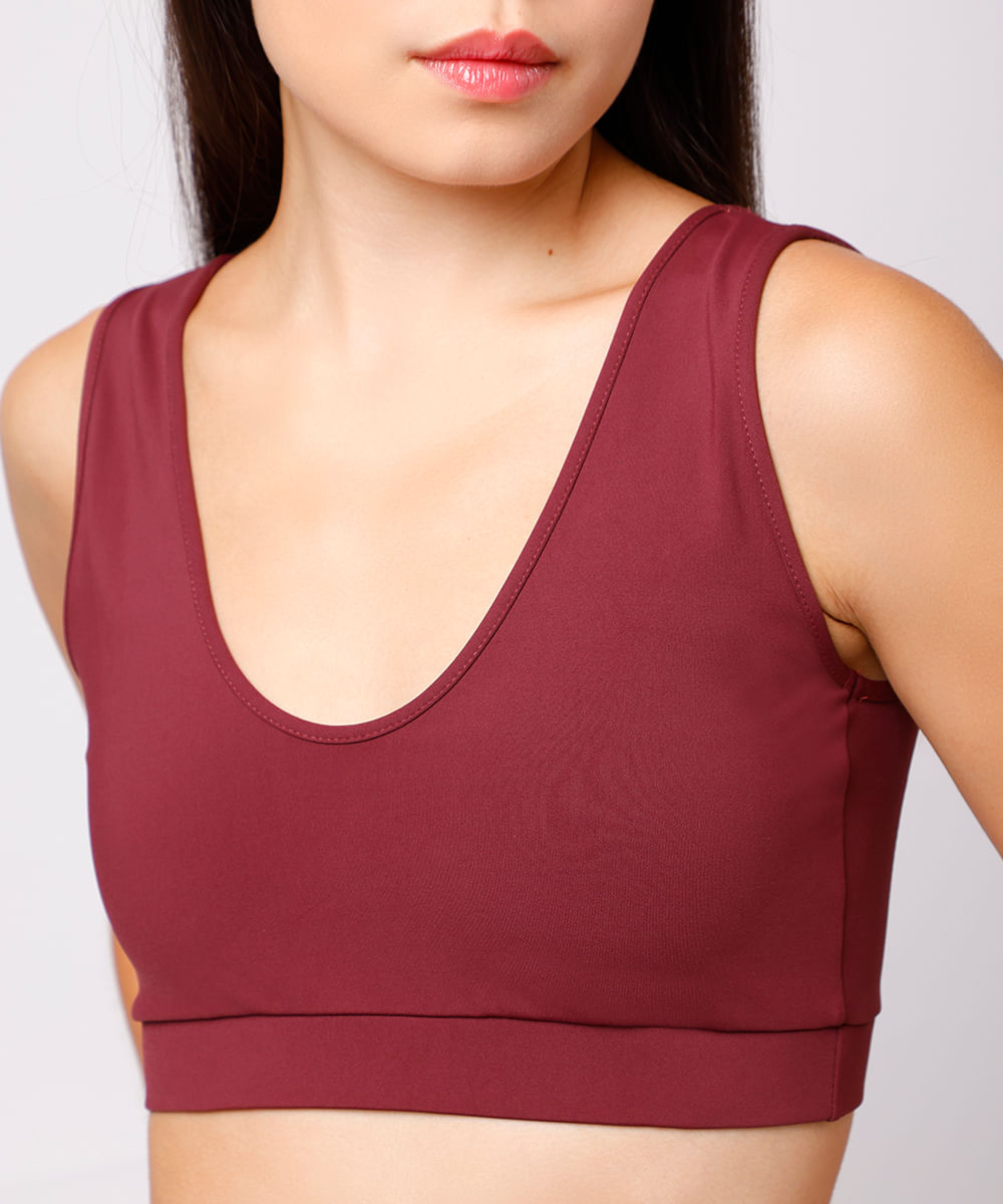 top feminino de poliamida decote v mindset sport vinho