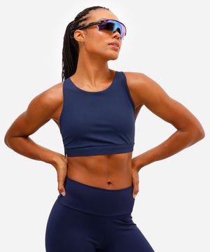 top feminino esportivo ace decote redondo azul