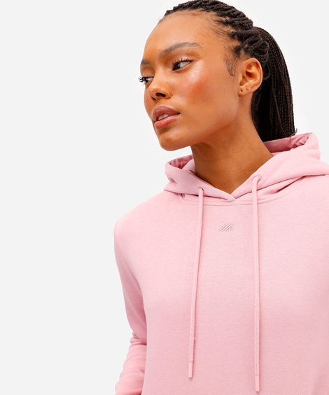 blusa de moletom com capuz e bolso rosa