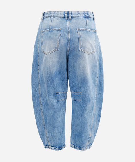 calça barrel feminina jeans com recortes plus size azul
