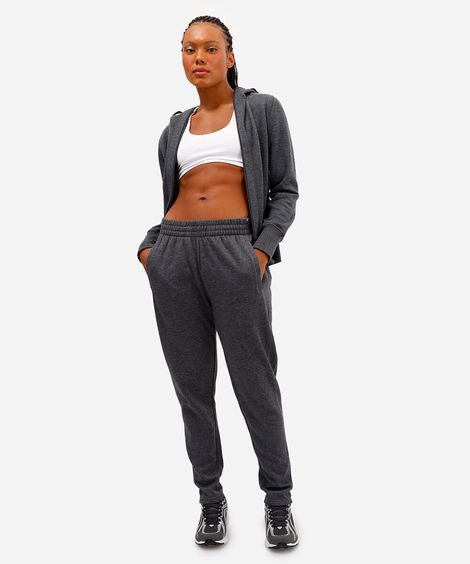 calça de moletom cintura alta esportiva cinza
