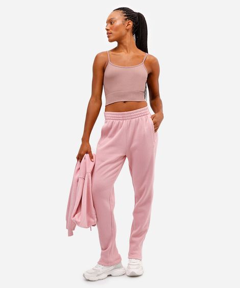 calça de moletom cintura alta esportiva ace rosa
