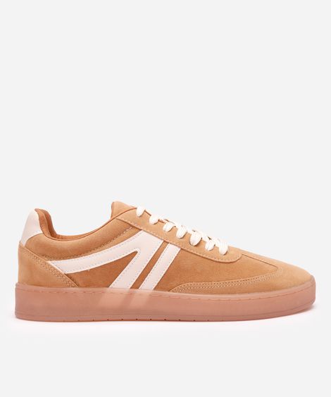 tênis casual com recortes bicolor bege