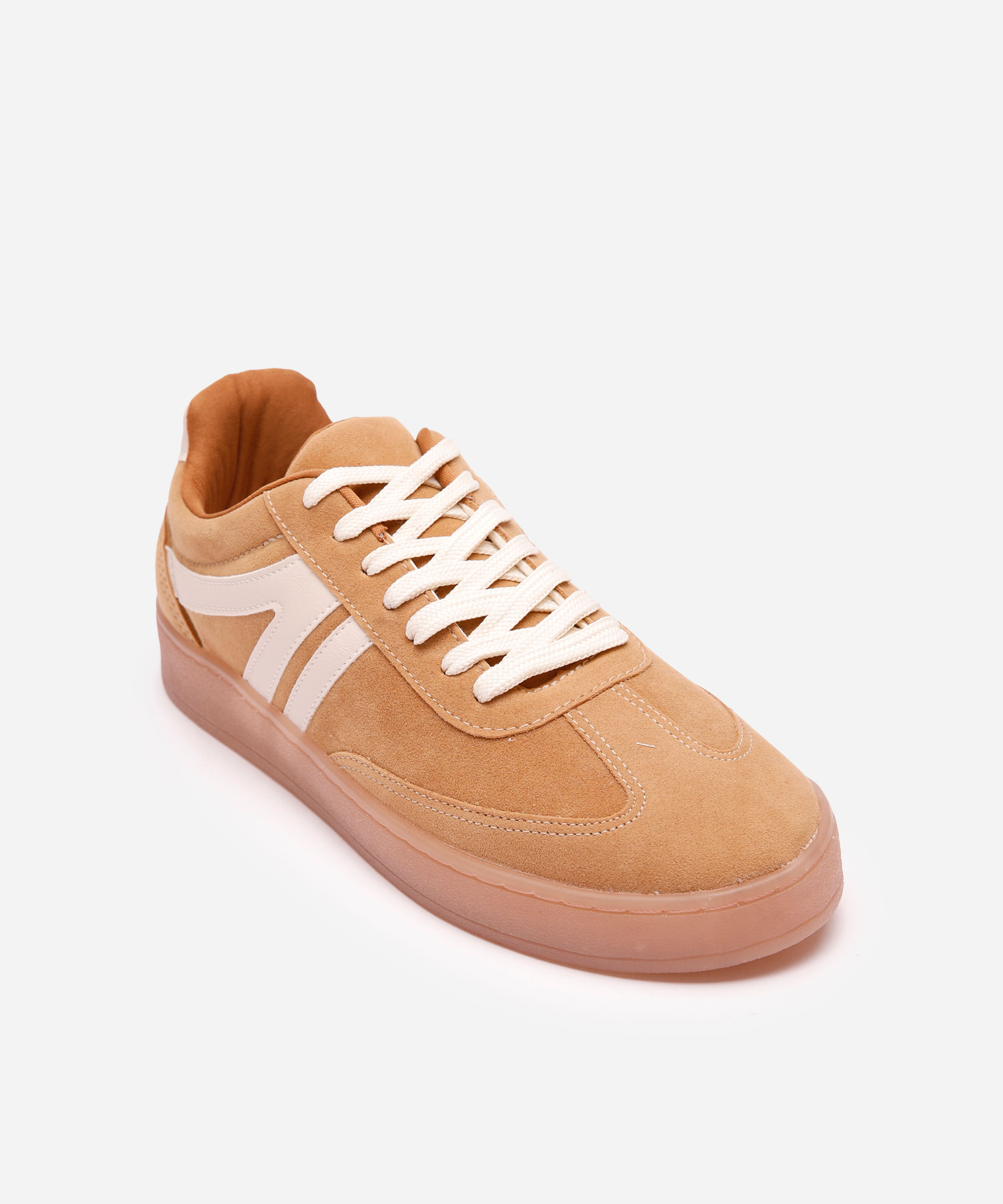tênis casual com recortes bicolor bege