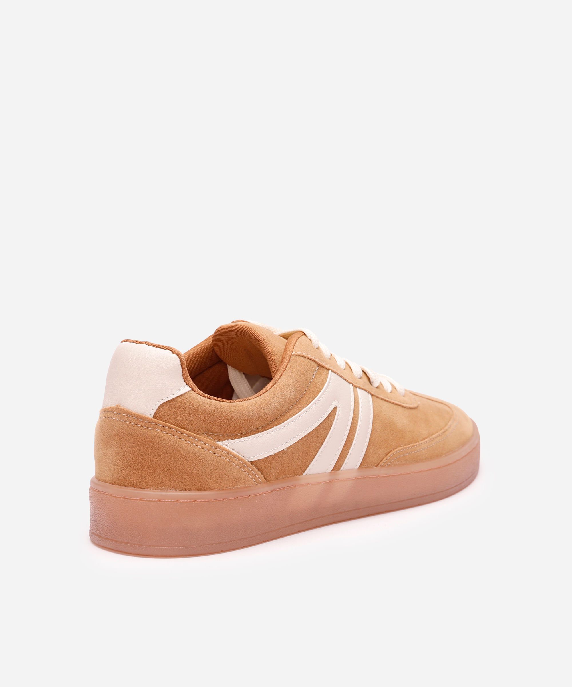 tênis casual com recortes bicolor bege
