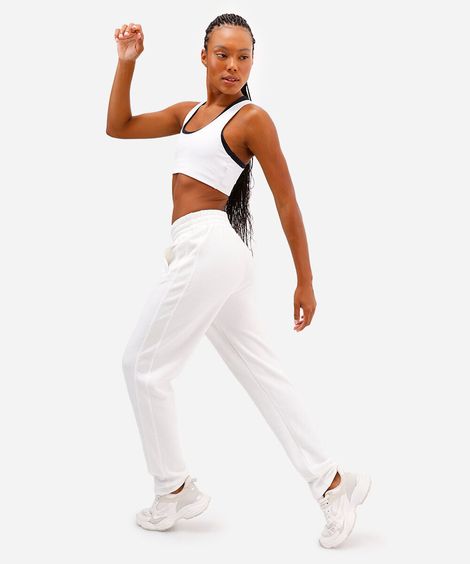 calça de moletom cintura alta esportiva ace branca